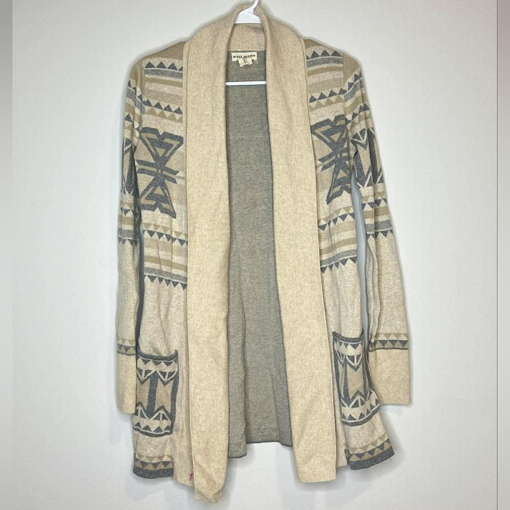 Yet Again Patterned Open-Front Shawl Cardigan